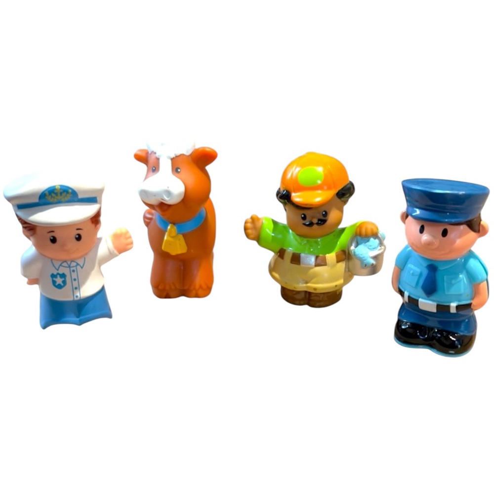 Fisher Price Little People Vintage Figures Lot Police Farmer Cowboy Cow Playset